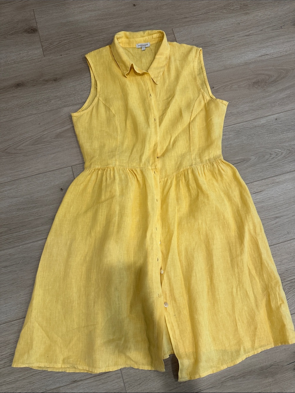 Yellow Linen Made in Italy Sleeveless Button-Front Dress by Marisa and Marie
